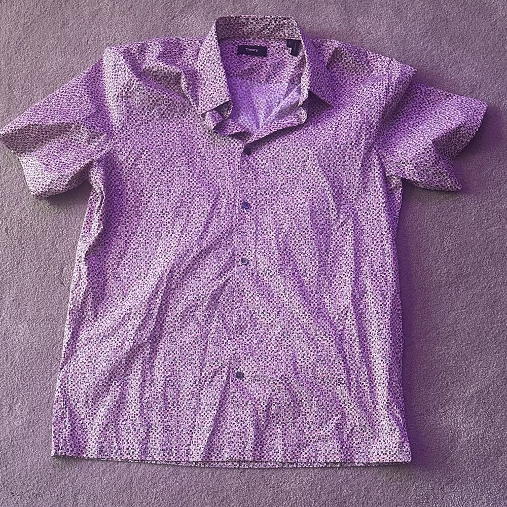 Theory Men's Purple Short-Sleeve Button-Down Shirt with Micro Pattern